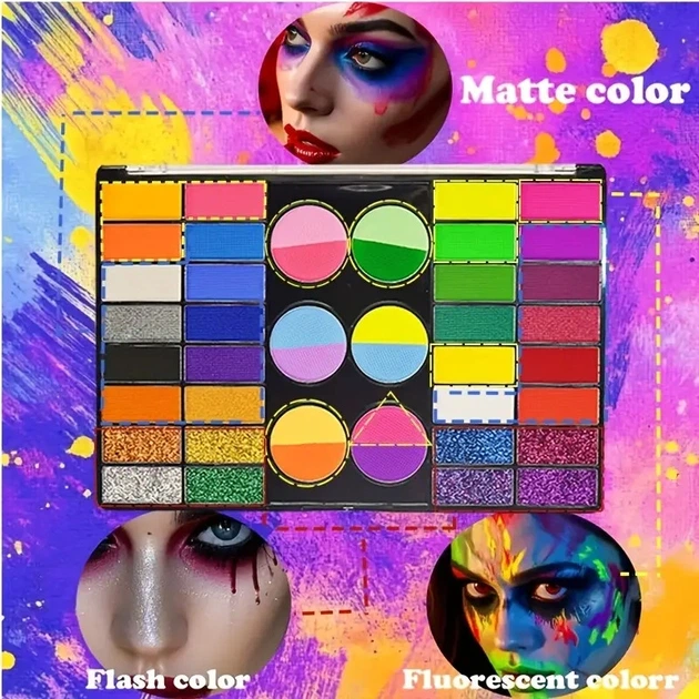 Набор Аквагрим 44 Color Face and Body Water Based Трафареты Кисточки Блестки Губки - изображение 5