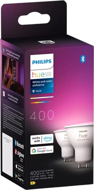 Zestaw inteligentnych żarówek Philips Hue White and Color Ambiance 4.2W GU10 EU 2 szt. (872016922981500) - obraz 4