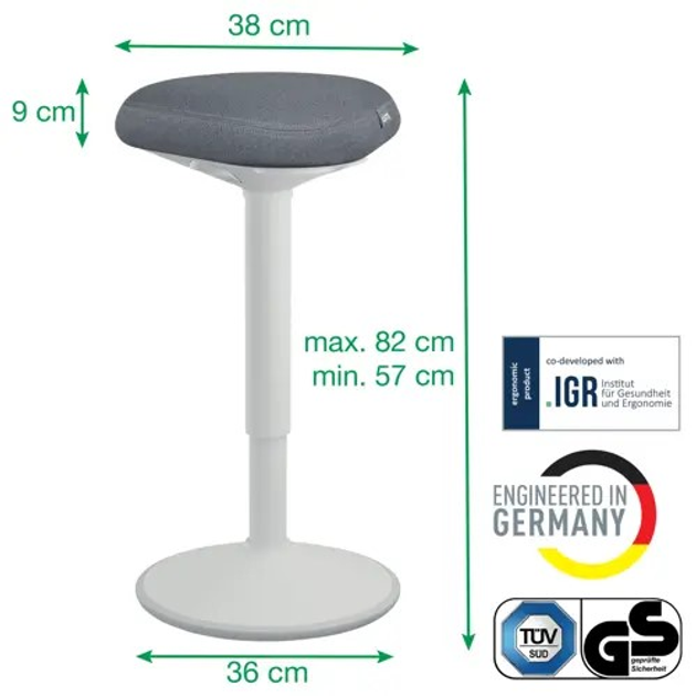 Stołek biurowy Leitz Ergo 65450085 25 cm Grey (4002432138425) - obraz 7