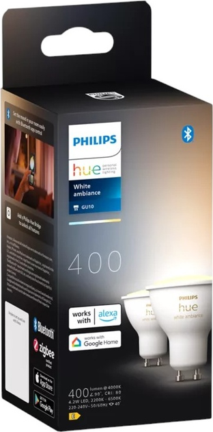 Zestaw inteligentnych żarówek Philips Hue White Ambiance 4.2W GU10 EU 2 szt. (872016923003300) - obraz 4