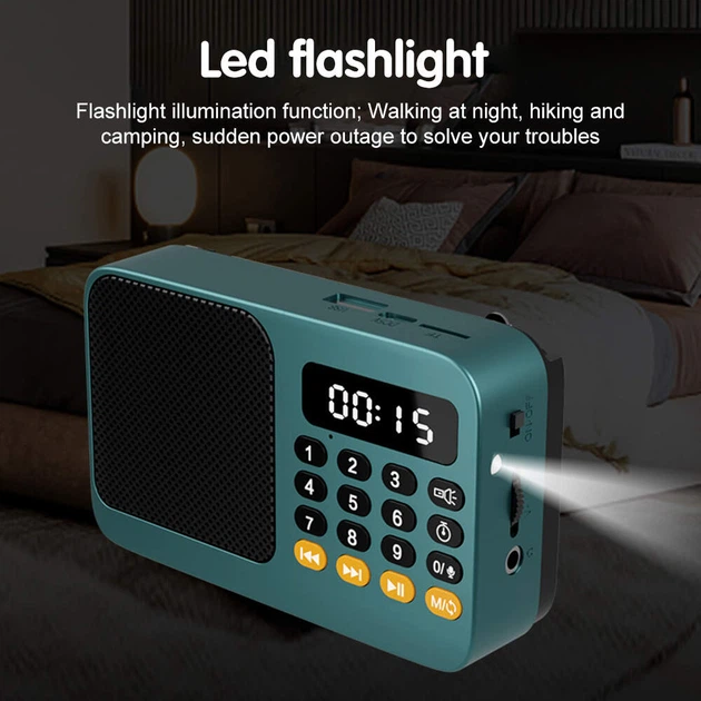 Портативный FM радиоприёмник / Bluetooth-колонка с аккумулятором цифровой LED-дисплей MP3-плеер USB / TF / Радио FM / MIC-диктофон / фонарь (цвет красный). - изображение 7