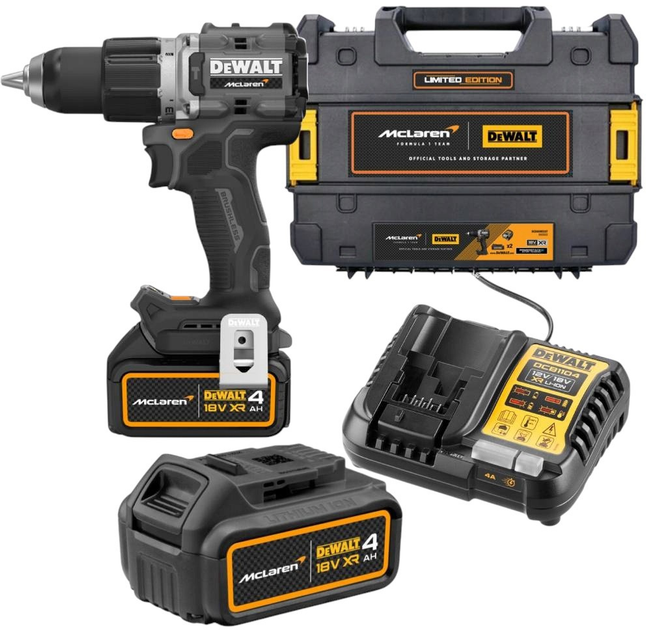 Wiertarko-wkrętarka akumulatorowa DeWalt x McLaren F1 Team DCD85MM2T-QW 18 V 2 x 4 Ah (5054905326586) - obraz 1