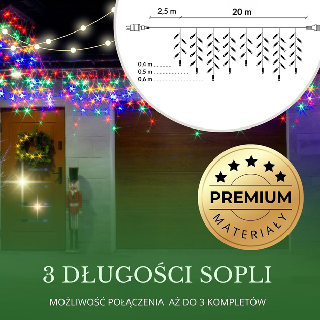Kurtyna świetlna Springos CL0503 Sople 500 LED Multikolor (5907719412603) - obraz 7