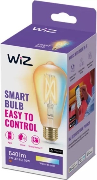 Розумна лампочка WIZ Wi-Fi BLE 50W ST64 E27 920-50 Amb 1PF/6 (871869978723302) - зображення 2