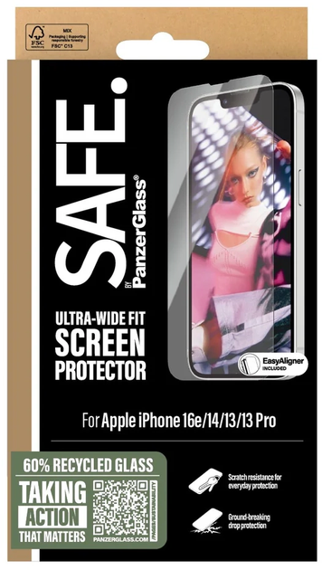 Захисне скло PanzerGlass Screen Protector Ultra-Wide Fit для Apple iPhone 16e/14/13/13 Pro (SARNUWFG29845) - зображення 4