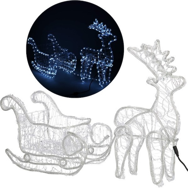Dekoracyjna figura świetlna Springos CL1221 Renifer z saniami 150 cm Biały zimny (5907719422367) - obraz 2