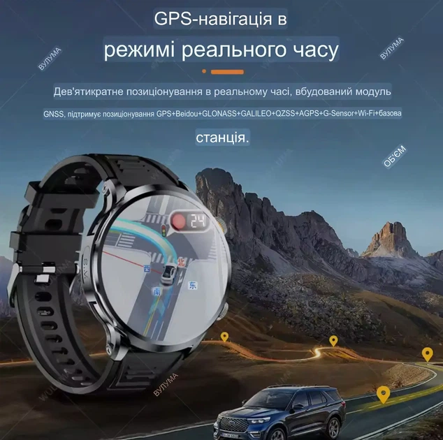 Смарт-годинник Android Google Play 1.95” 16/256Gb підтримка 4G Sim карт, камера GPS Wi-fi завантаження програм - зображення 4