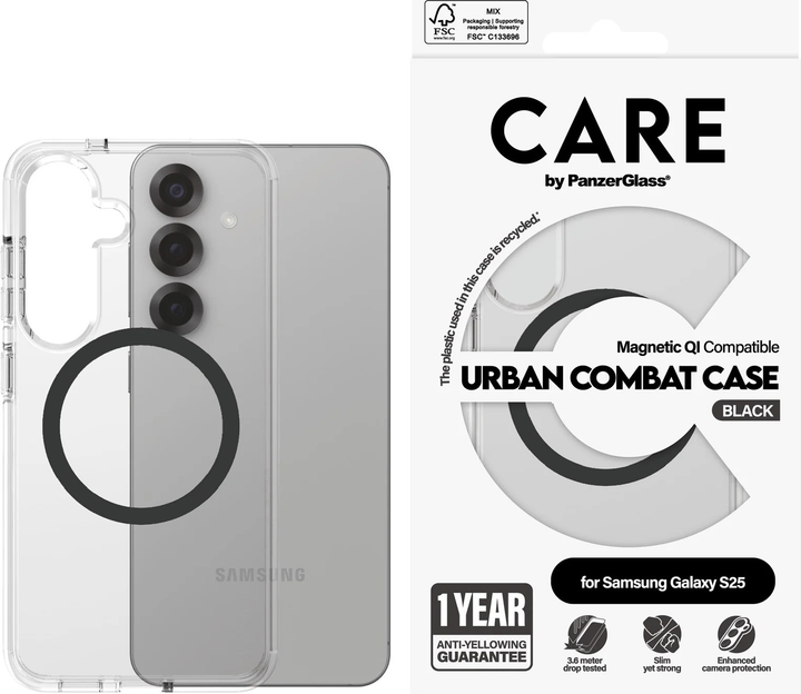 Панель CARE by PanzerGlass Flagship Urban Combat Black QI для Samsung Galaxy S25 Clear (CRRFUBQG38388) - зображення 3