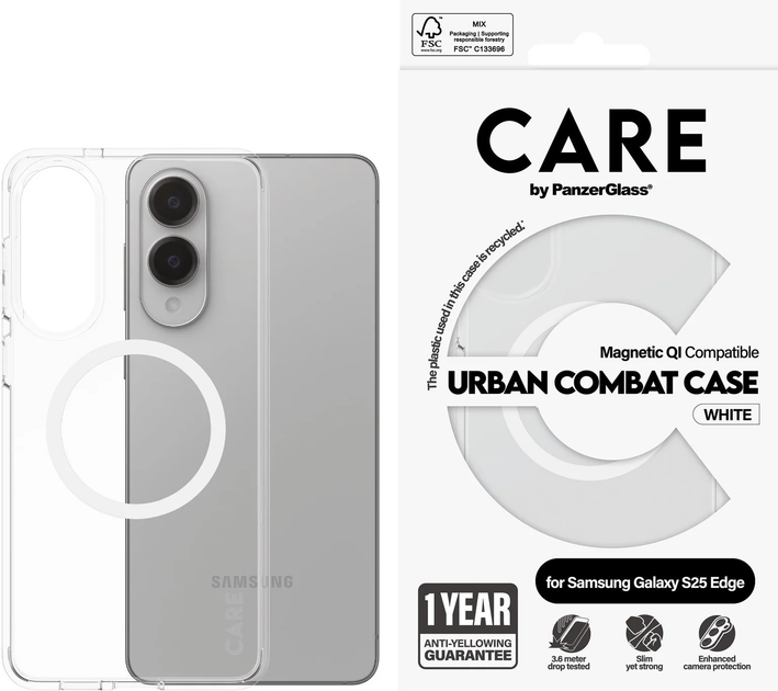 Etui CARE by PanzerGlass Flagship Urban Combat White QI do Samsung Galaxy S25 Edge Clear (PAN001150) - obraz 3