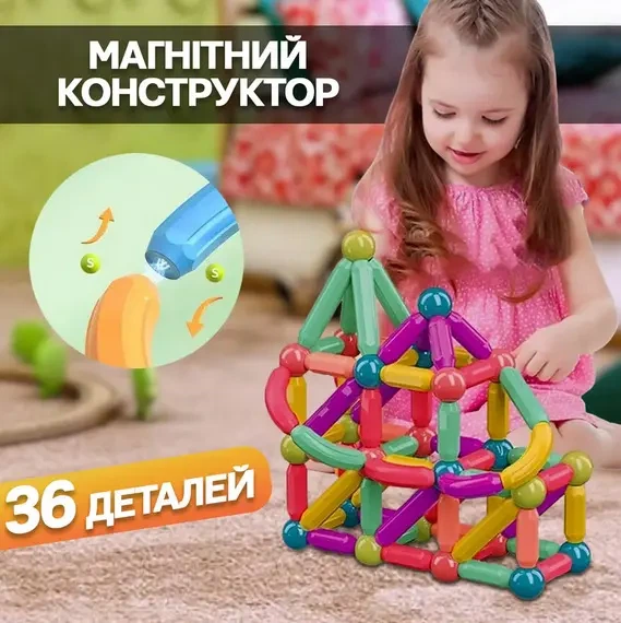Магнітний конструктор SKY Магнітні палички 26 паличок 10 кульок кольоровий - зображення 6