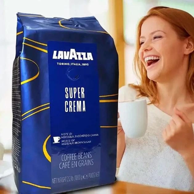 Кава в зернах Lavazza Super Crema 1 кг Зернова кава арабіка в пачці Лавазза (344) - изображение 2