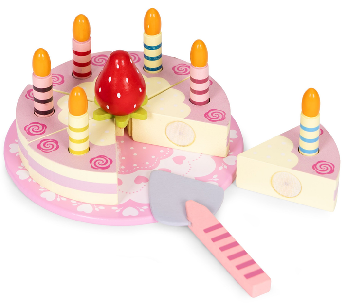 Zestaw drewniany EcoToys Tort na rzepy, świeczki, truskawka, dla dzieci, 15 elementów (5903769979721) - obraz 1