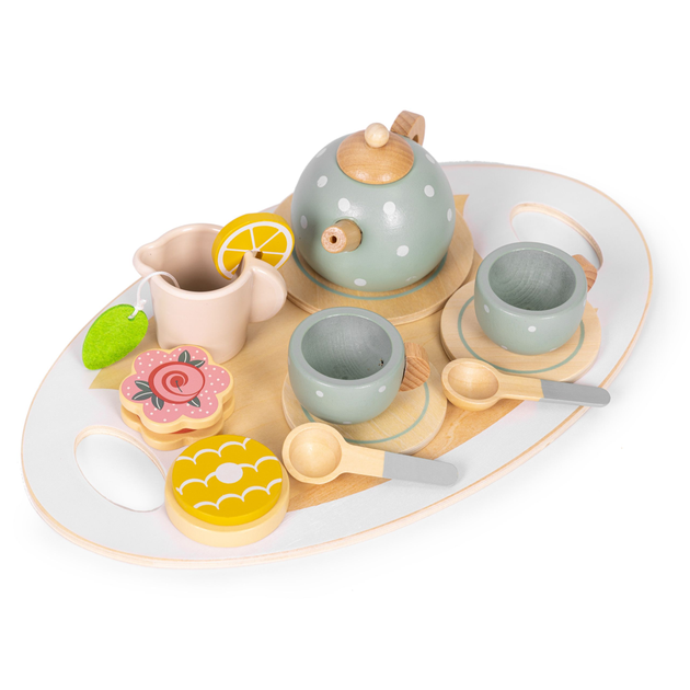 Zestaw drewniany EcoToys do herbaty, dzbanek, filiżanki, 14 elementów (5905817007325) - obraz 3