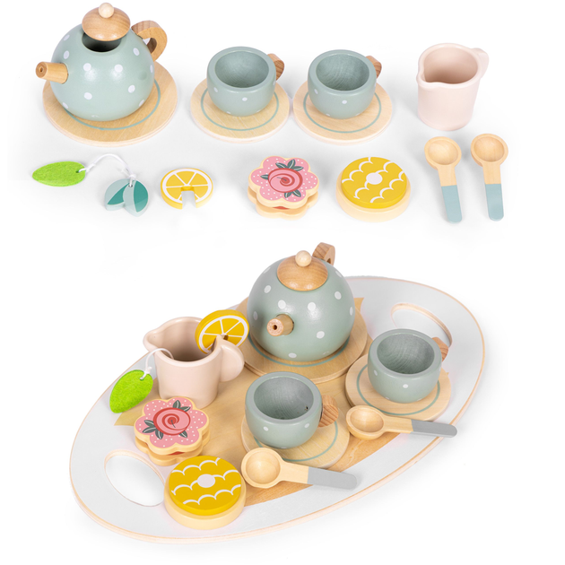 Zestaw drewniany EcoToys do herbaty, dzbanek, filiżanki, 14 elementów (5905817007325) - obraz 7