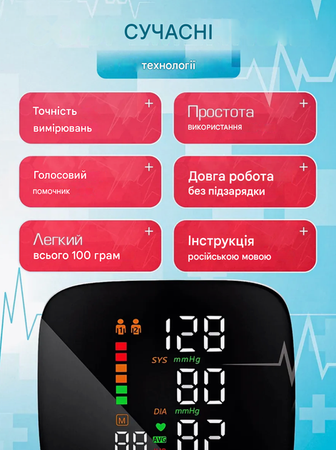 Тонометр автоматический на запястье электронный автоматический с голосовым оповещением цифровой от аккумулятора с USB зарядкой - изображение 2
