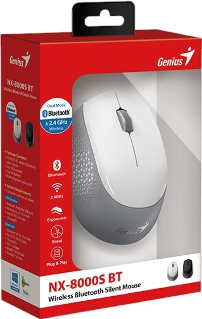 Mysz Genius NX-8000S BT Wireless/Bluetooth White/Grey  (31030034400) - obraz 7