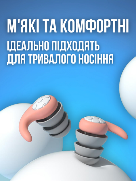 Беруши для сна антихрап затычки силиконовые пробки заглушки в уши антишумовые вкладыши с высокой шумоизоляцией многоразовые мягкие высоким шумоподавлением от храпа шума для тишины самолёта поезда путешествий отдыха с кейсом футляром Hechpro розовые ТБear1 - изображение 3