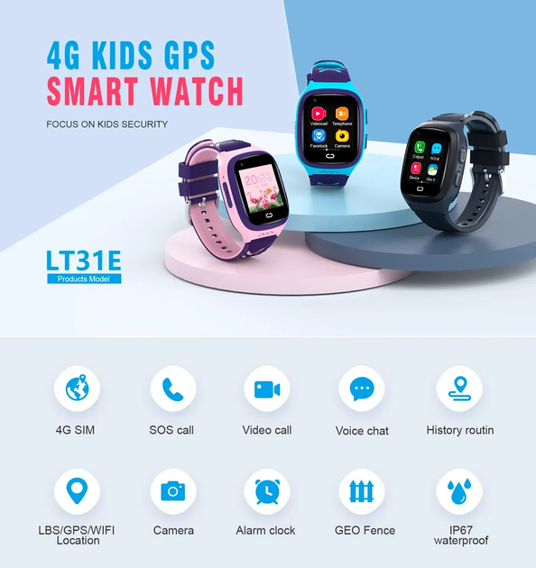 Смарт часы-телефон детские LT31E с камерой WI-FI GPS SIM-карта Blue (18322) - изображение 3