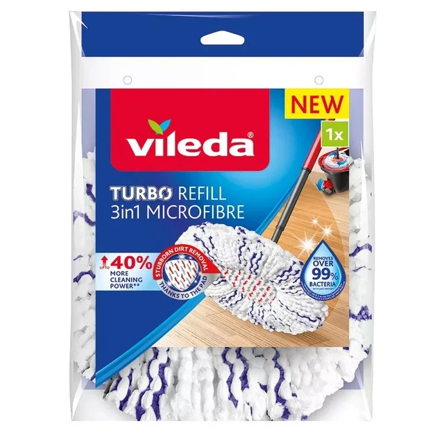 Насадка для швабры Vileda Turbo 3в1, сменная, микрофибра, для сухой и влажной уборки пола - Фото 4 Насадка для швабры Vileda Turbo 3в1, сменная, микрофибра, для сухой и влажной уборки пола - изображение 4