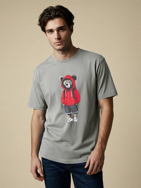 Футболка хлопковая длинная мужская Trendyol TMNSS25TS00158 S Gray (8684737398375) - изображение 4