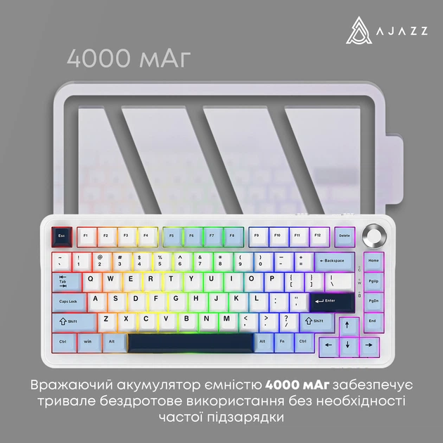 Клавіатура бездротова Ajazz AK820 Max Plus Day Dream Switch White (AK820MAX-DD-BWD) ( білий, синій ) - Фото 9 Клавіатура бездротова Ajazz AK820 Max Plus Day Dream Switch White (AK820MAX-DD-BWD) ( білий, синій ) - изображение 9