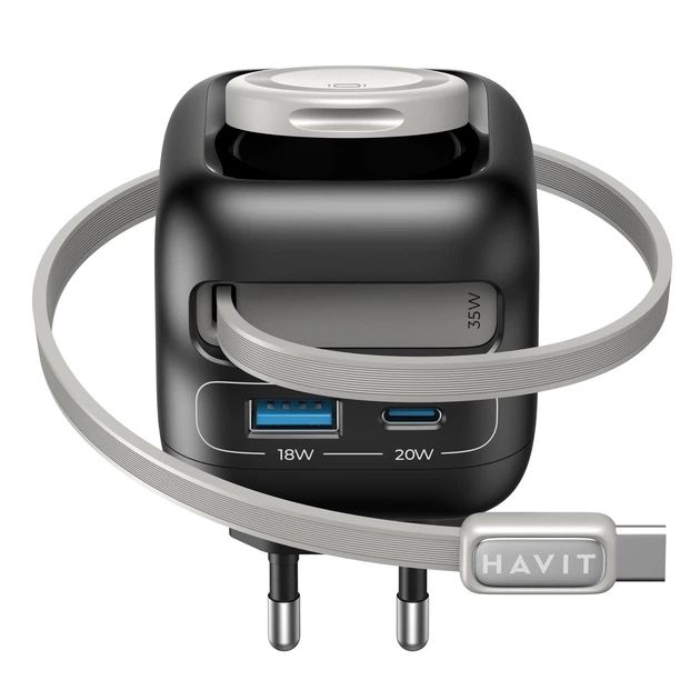 Зарядное устройство HAVIT UC250 GaN 35W USB-A + USB-C + Кабель USB-C + Watch Charger - Фото 2 Зарядное устройство HAVIT UC250 GaN 35W USB-A + USB-C + Кабель USB-C + Watch Charger - изображение 2