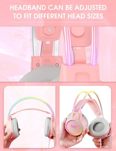 Геймерські навушники ONIKUMA X15 PRO RGB, 50 мм, знімний мікрофон, 3.5 мм, рожеві | Для PC, PS5, Xbox - зображення 8