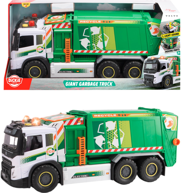 Samochód zabawkowy Dickie Toys Volvo Śmieciarka z podnośnikiem i pojemnikiem ze światłem i dźwiękiem 57 cm (3749040) (4006333093548) - obraz 1