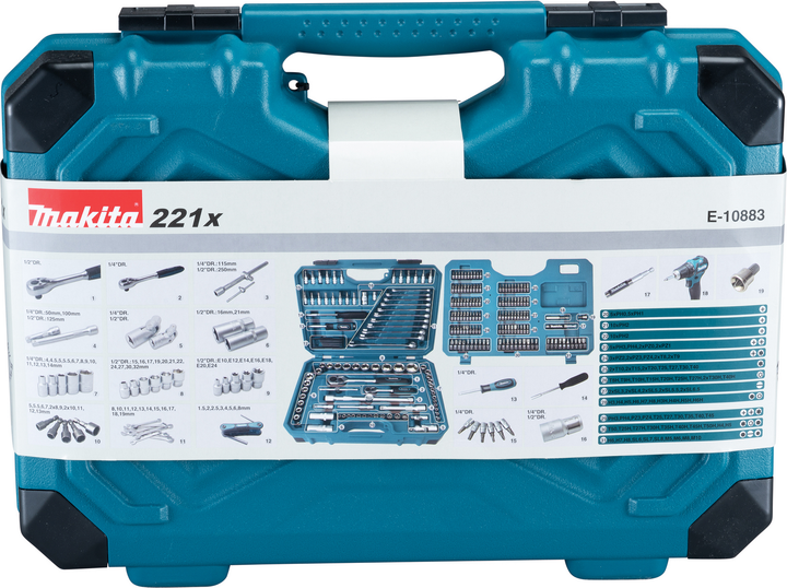 Zestawy narzędzi ręcznych Makita 221 szt E-10883 (88381581486) - obraz 1