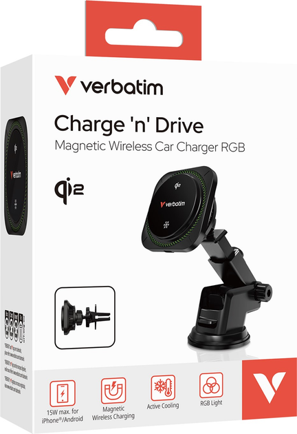 Bezprzewodowa ładowarka Verbatim Qi2 Charge 'n' Drive „Ice Cooling” CND-01 z RGB podświetleniem (POWVR-57/G) - obraz 3