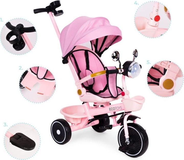 Rowerek trójkołowy spacerówka EcoToys WQL-186 PINK (5905817007219) - obraz 7