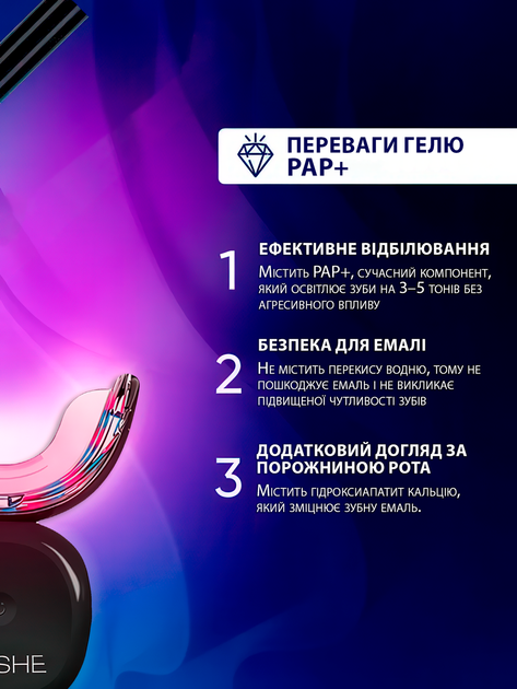 Набор для отбеливания зубов гель PAP+ без перекиси водорода домашняя система LED лампа таймер 16 мин до 10 оттенков чувствительная эмаль без боли и жжения комплект карандаши 3 шт шкала оттенков инструкция профессиональная формула точный эффект ANSHE BLACK - изображение 6