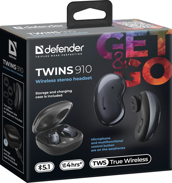 Słuchawki Defender Twins 910 Black (4714033639125) - obraz 6