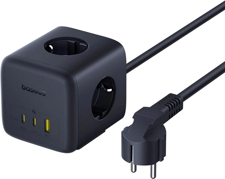 Мережевий фільтр Baseus EnerFill FA11 Cube Power Strip 3AC+1U+1C 67W 1.5m EU Cosmic Black (6932172687526) - зображення 2