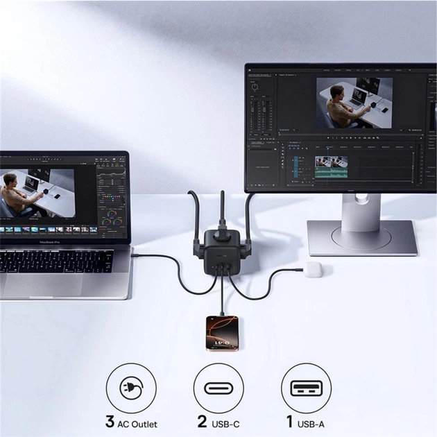 Мережевий фільтр Baseus EnerFill FA11 Cube Power Strip 3AC+1U+1C 67W 1.5m EU Cosmic Black (6932172687526) - зображення 6