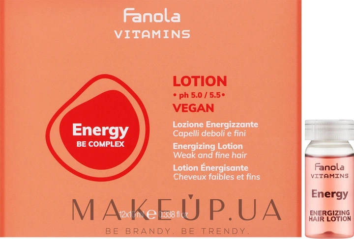 Енергетичний лосьйон для ослабленого і тонкого волосся - Fanola Vitamins Energy Be Complex Lotion 12x10ml (1199937-194516) - Фото 1 Енергетичний лосьйон для ослабленого і тонкого волосся - Fanola Vitamins Energy Be Complex Lotion 12x10ml (1199937-194516) - изображение 1
