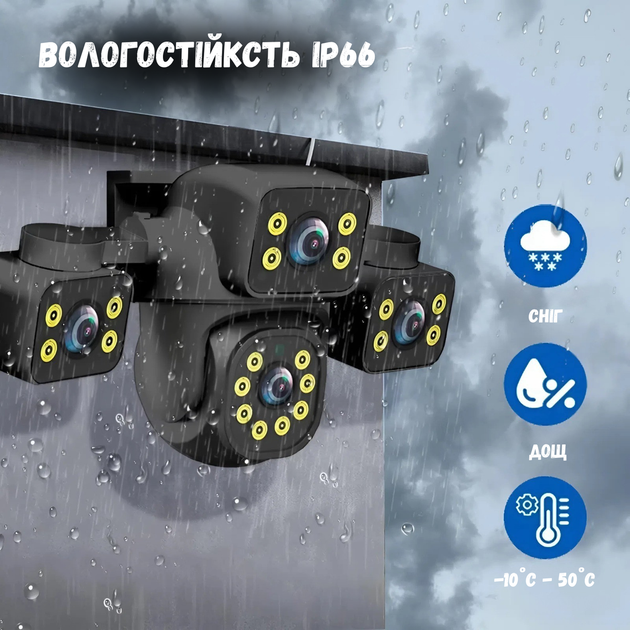 Тройная уличная Wifi Камера видеонаблюдения с боковыми поворотными лизнами 9MP 390Eyes - изображение 5