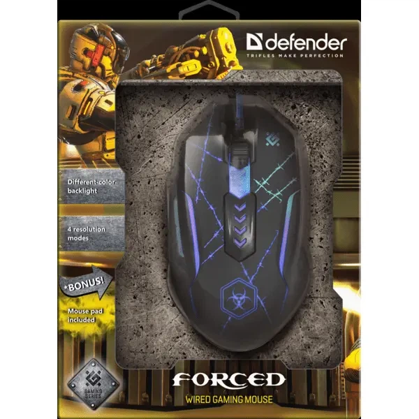 Миша ігрова DEFENDER Forced GM-020L 6 кнопок, 3200dpi - Фото 2 Миша ігрова DEFENDER Forced GM-020L 6 кнопок, 3200dpi - изображение 2