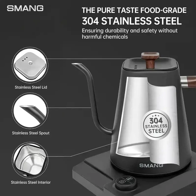 Электрический чайник Smang KT90PRO (белый, 0.9 л, 1200 Вт, нержавеющая сталь, автоматическое отключение, 360° база) - изображение 7