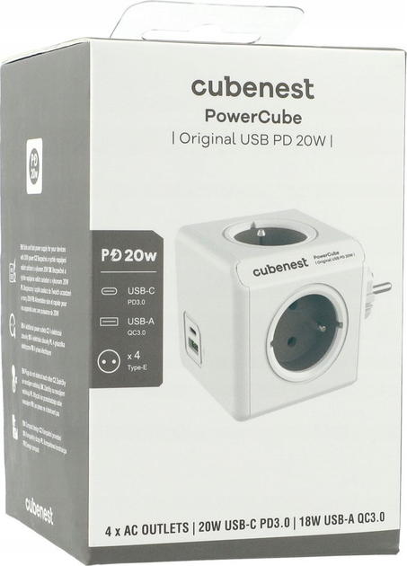 Розгалужувач мережі Cubenest PowerCube Original USB A+C PD 20W Gray (PC220GY) - зображення 2
