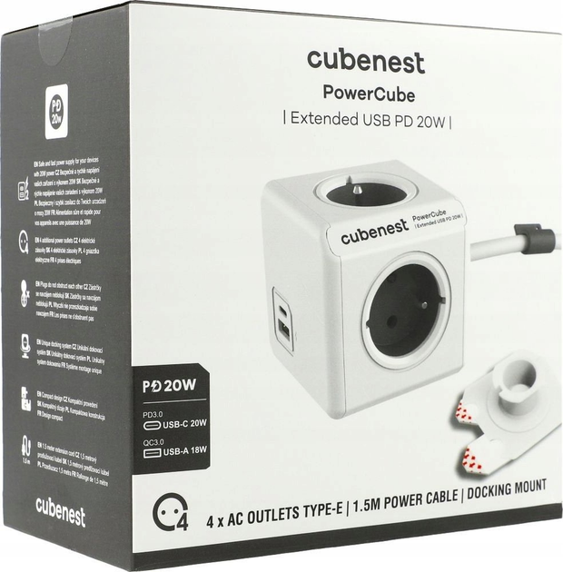 Розгалужувач мережі Cubenest PowerCube Extended USB A+C PD 20W Gray (PC420GY) - зображення 2