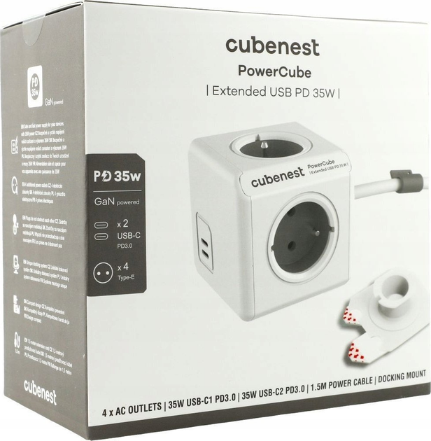 Розгалужувач мережі Cubenest PowerCube Extended USB C+C PD 35W Gray (PC435GY) - зображення 4