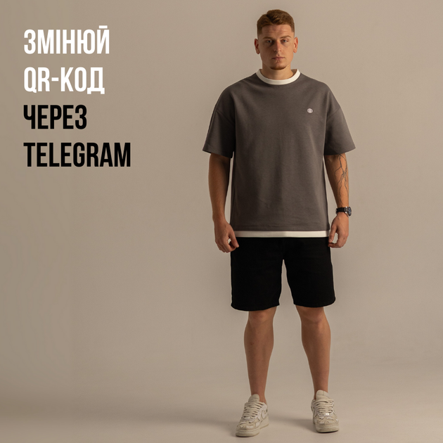 Футболка Dido сіра чоловіча оверсайз з динамічними QR у стилі вишиванки L-XL (356909) - зображення 2