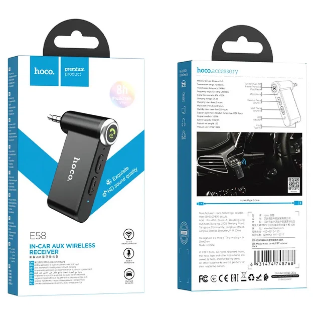 Bluetooth аудіо приймач Hoco E58 (вбудований АКБ) - Фото 2 Bluetooth аудіо приймач Hoco E58 (вбудований АКБ) - изображение 2