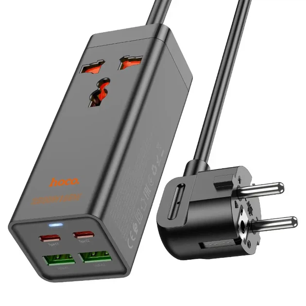 Зарядне GaN HOCO AC10A Barry GaN PD65W QC3.0 2*USB 2*Typec-C, універсальна розетка AC EU/UK/US, кабель 1.5м - Фото 6 Зарядне GaN HOCO AC10A Barry GaN PD65W QC3.0 2*USB 2*Typec-C, універсальна розетка AC EU/UK/US, кабель 1.5м - зображення 6