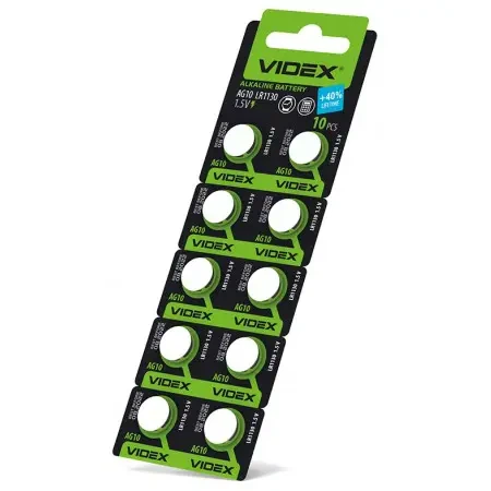 Батарейка лужна Videx AG 10 (LR1130) BLISTER CARD 10 pcs - Фото 2 Батарейка лужна Videx AG 10 (LR1130) BLISTER CARD 10 pcs - изображение 2
