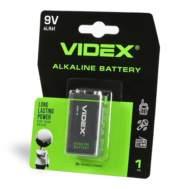 Батарейка Videx 6LR61 9V 1BL - Фото 1 Батарейка Videx 6LR61 9V 1BL - зображення 1