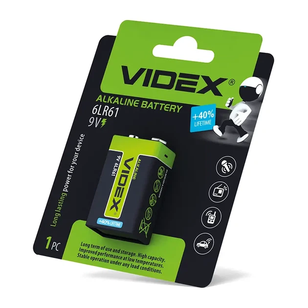 Батарейка Videx 6LR61 9V 1BL - Фото 3 Батарейка Videx 6LR61 9V 1BL - зображення 3