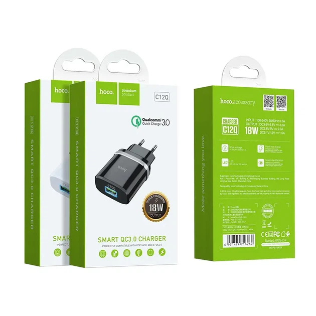 Мережеве Зарядне Hoco C12Q Smart 1USB 3A QC3.0 18W White - изображение 4