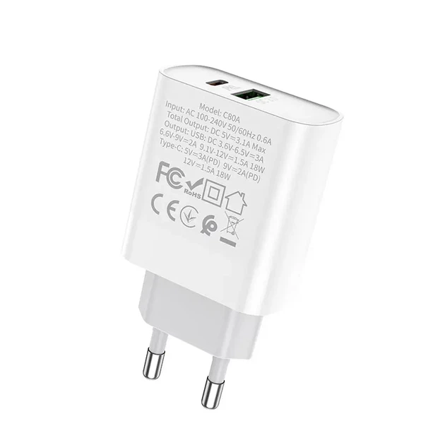 Зарядне HOCO 1USB 1Type-C PD20W QC3.0 3.1A білe - Фото 6 Зарядне HOCO 1USB 1Type-C PD20W QC3.0 3.1A білe - зображення 6